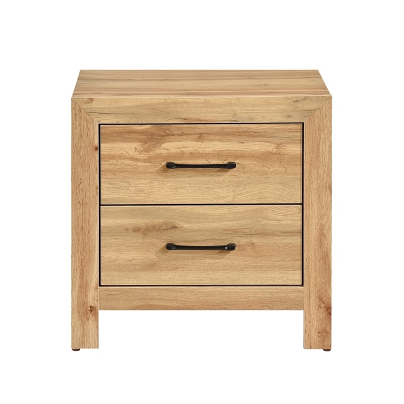 Adia Nightstand- 2 Drawer with Black Nickel Handles- Natural Brown