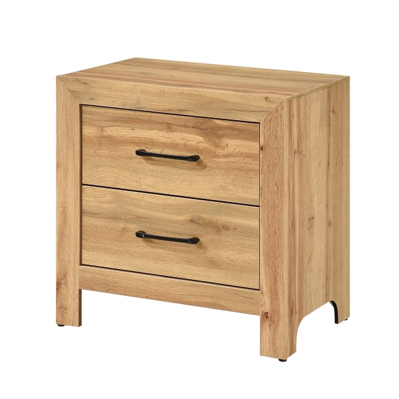 Adia Nightstand- 2 Drawer with Black Nickel Handles- Natural Brown