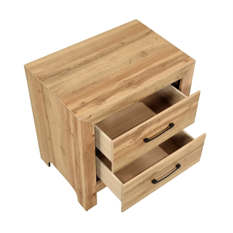 Adia Nightstand- 2 Drawer with Black Nickel Handles- Natural Brown