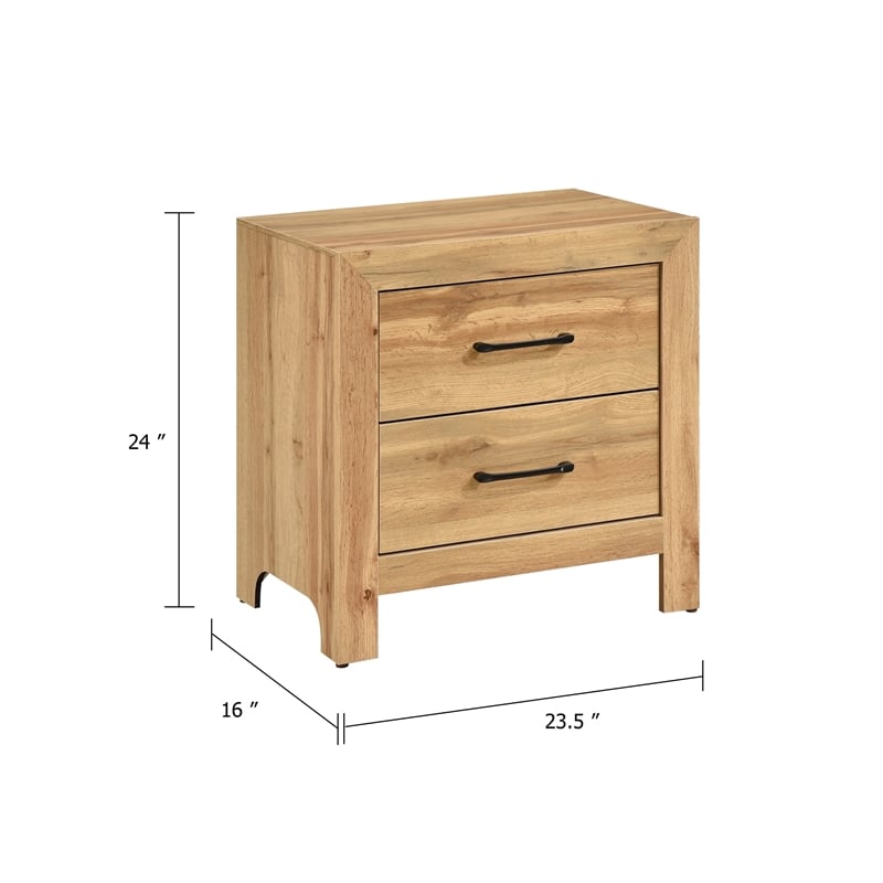 Adia Nightstand- 2 Drawer with Black Nickel Handles- Natural Brown