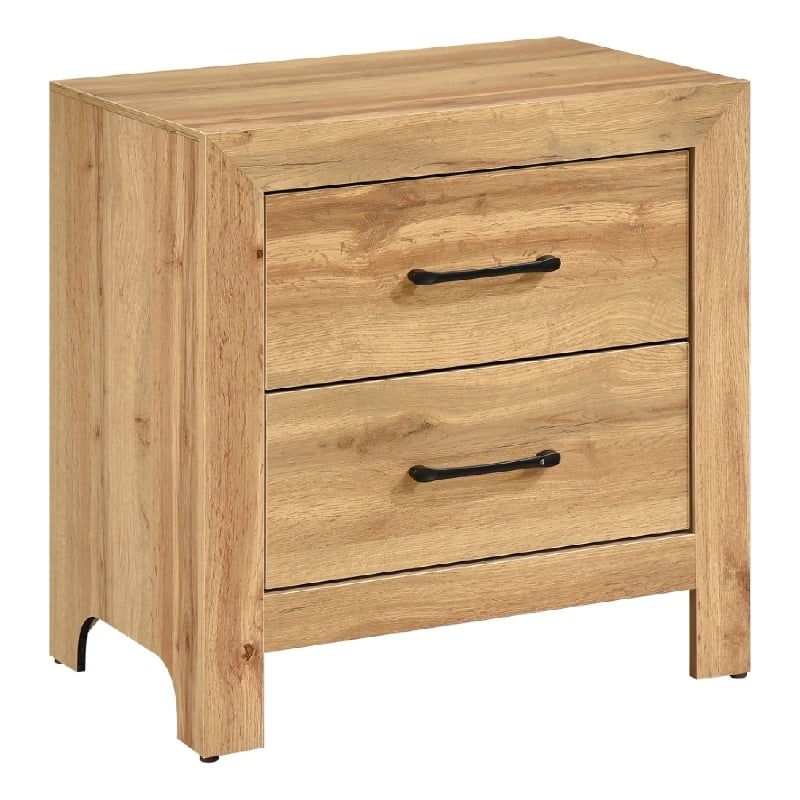 Adia Nightstand- 2 Drawer with Black Nickel Handles- Natural Brown