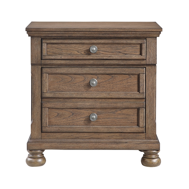 Bely Nightstand- 3 Drawers- Bun Feet- Antique Brown Sculpted Frame