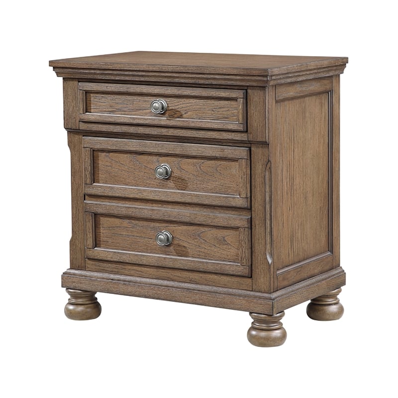 Bely Nightstand- 3 Drawers- Bun Feet- Antique Brown Sculpted Frame