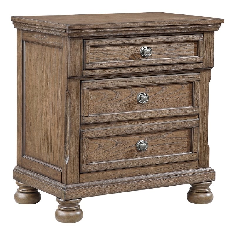 Bely Nightstand- 3 Drawers- Bun Feet- Antique Brown Sculpted Frame