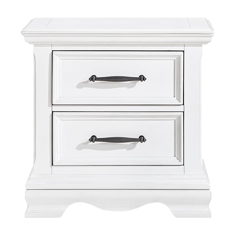 Yal Nightstand- 2 Drawers w Black Nickel Bar Handles- White Finish