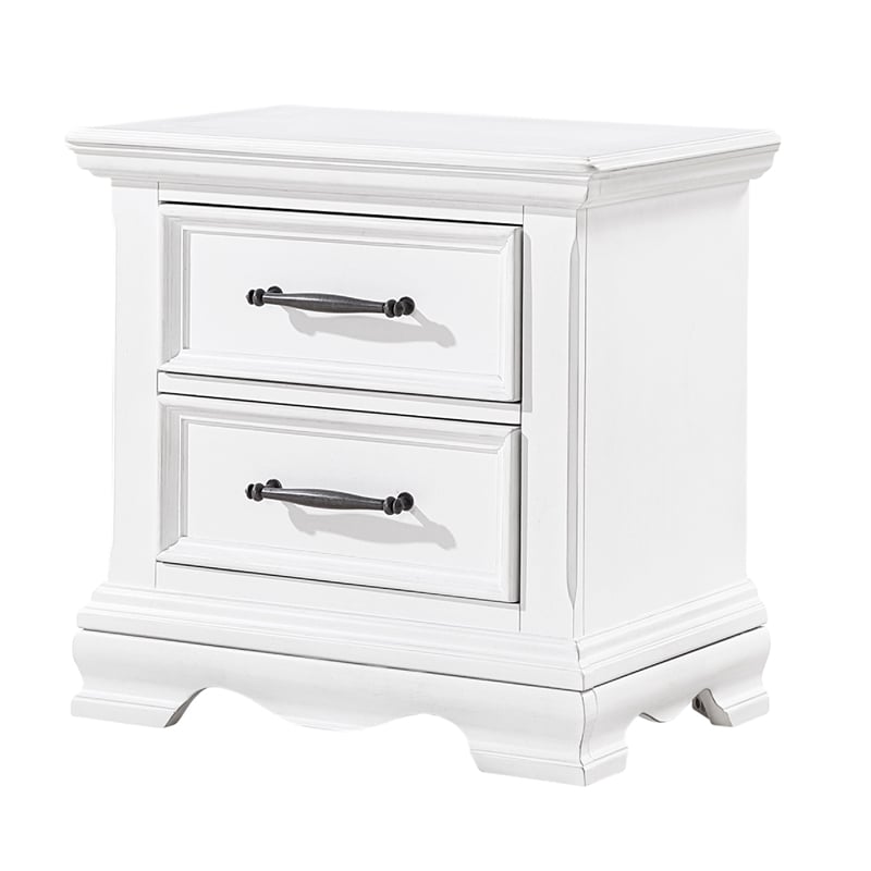 Yal Nightstand- 2 Drawers w Black Nickel Bar Handles- White Finish