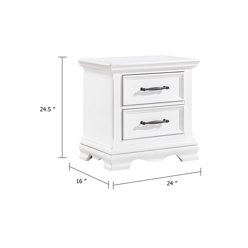 Yal Nightstand- 2 Drawers w Black Nickel Bar Handles- White Finish