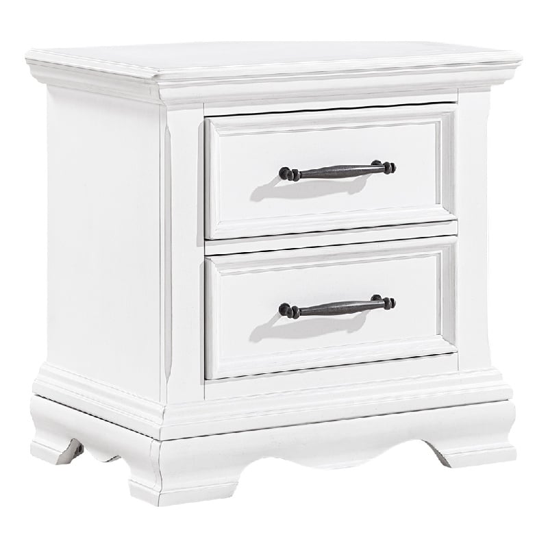 Yal Nightstand- 2 Drawers w Black Nickel Bar Handles- White Finish