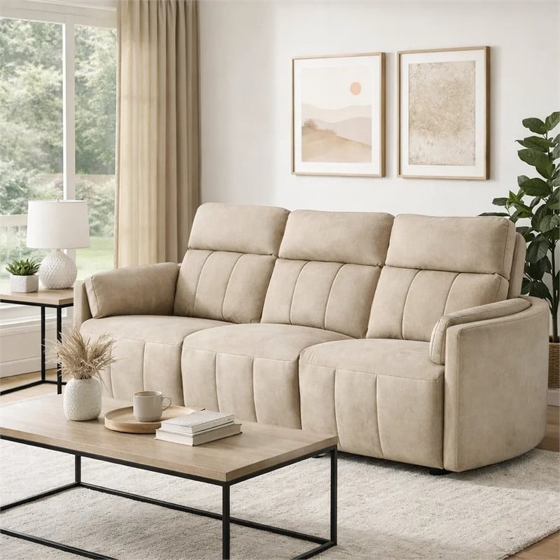 Sonny Manual Motion Recliner Sofa- Plush Dark Beige Polish Microfiber