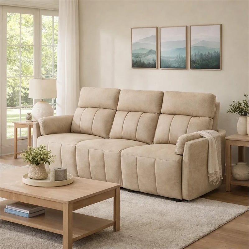 Sonny Manual Motion Recliner Sofa- Plush Dark Beige Polish Microfiber