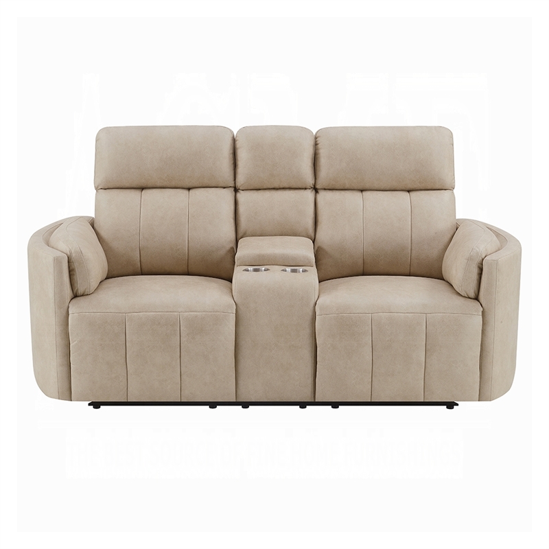 Sonny Manual Motion Recliner Loveseat with Console- Dark Beige Microfiber