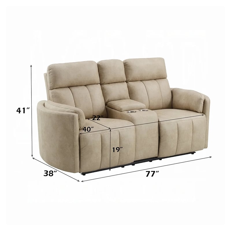 Sonny Manual Motion Recliner Loveseat with Console- Dark Beige Microfiber