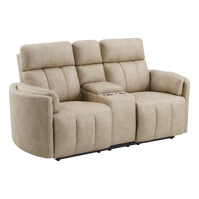 Sonny Manual Motion Recliner Loveseat with Console- Dark Beige Microfiber