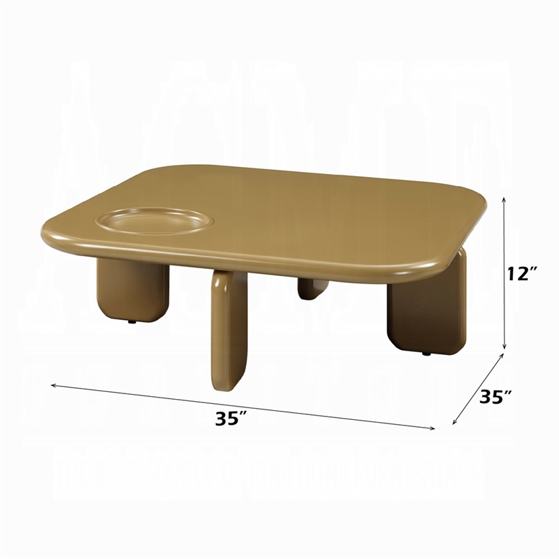 Jeny Coffee Table- 35 Inch Square Top with Rounded Corners- Yellow Brown