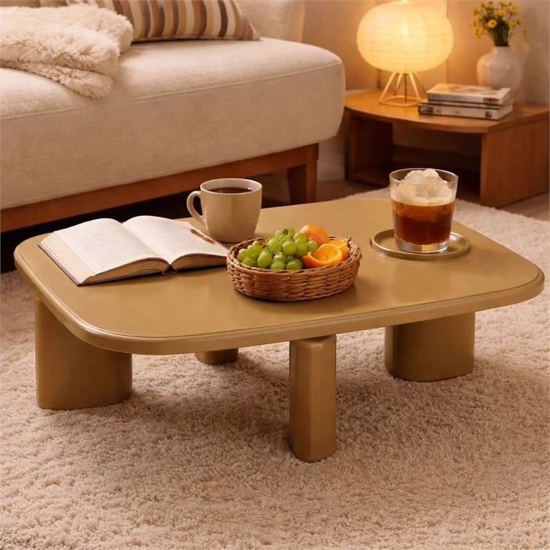 Jeny Coffee Table- 35 Inch Square Top with Rounded Corners- Yellow Brown