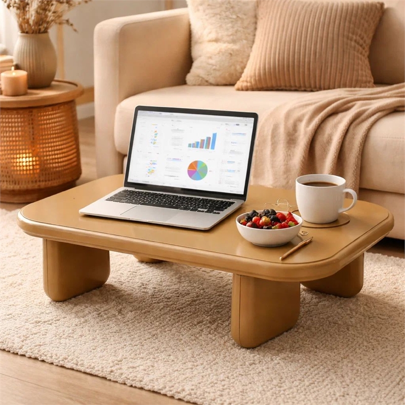 Jeny Coffee Table- 35 Inch Square Top with Rounded Corners- Yellow Brown