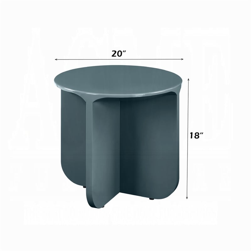 Lemy Side End Table. 20 Inch Round Top with Pedestal Base- Teal Blue Wood