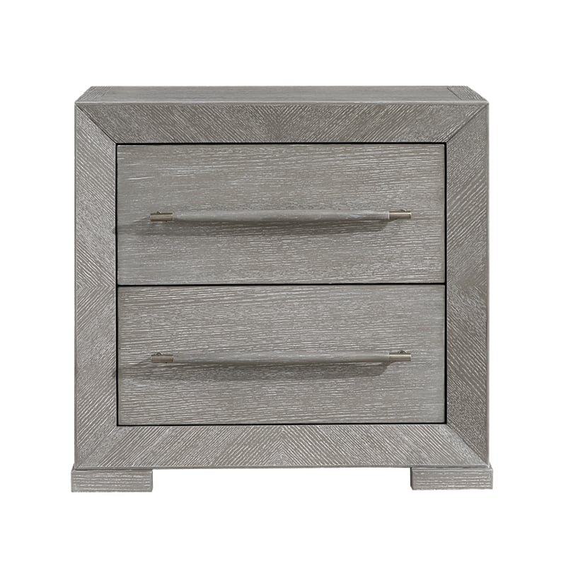 Ova Nightstand- 2 Drawer w Framed Front & Wood Accent Handles- Gray