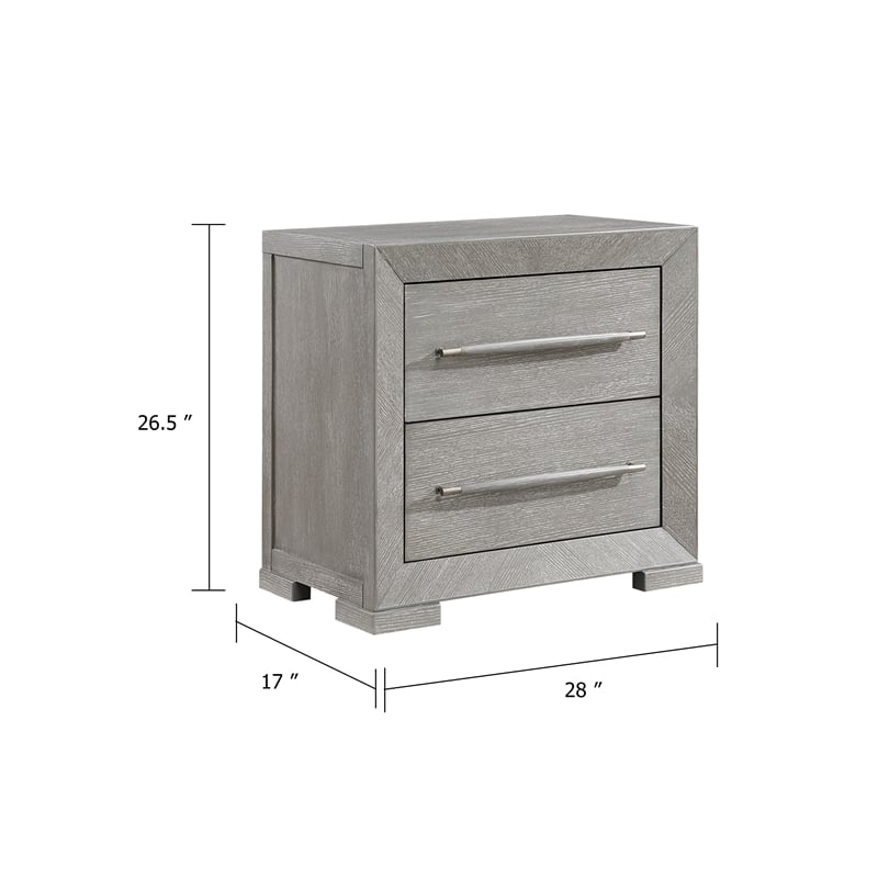 Ova Nightstand- 2 Drawer w Framed Front & Wood Accent Handles- Gray