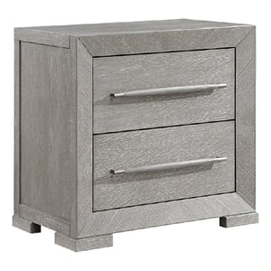 Ova Nightstand- 2 Drawer w Framed Front & Wood Accent Handles- Gray