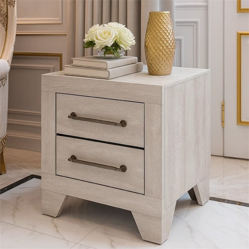 Ava Nightstand- 2 Drawers w Antique Silver Bar Handles- Dusty Gray