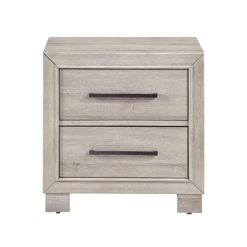Ely Nightstand- 2 Drawers with Antique Brass Long Handles- Gray