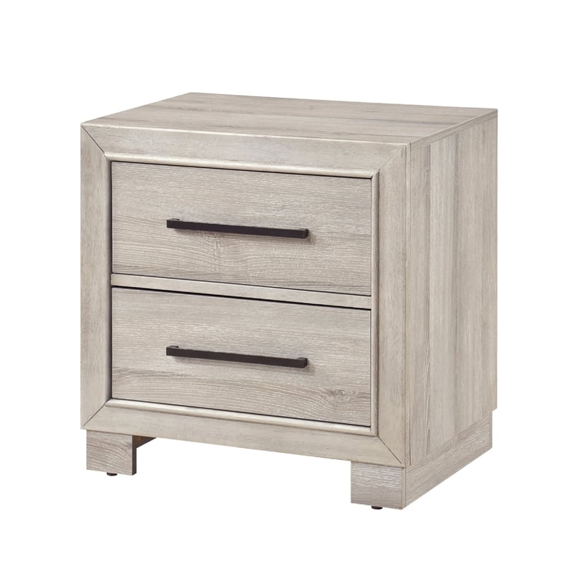 Ely Nightstand- 2 Drawers with Antique Brass Long Handles- Gray