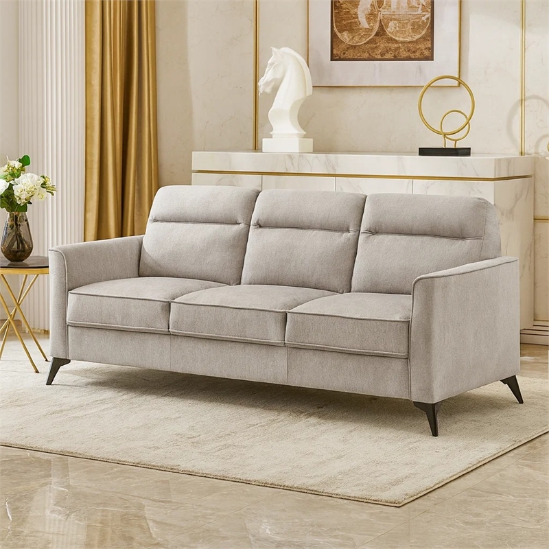 Teli Sofa- Light Tan Brown Microfiber- Black Metal Legs- 79 Inch