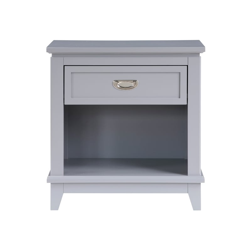 Sely Nightstand- Open Cubby and Drawer- Nickel Handle- Gray- 26 Inch