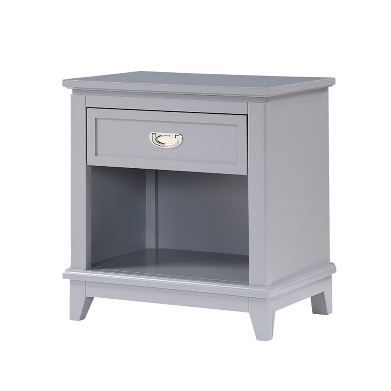 Sely Nightstand- Open Cubby and Drawer- Nickel Handle- Gray- 26 Inch
