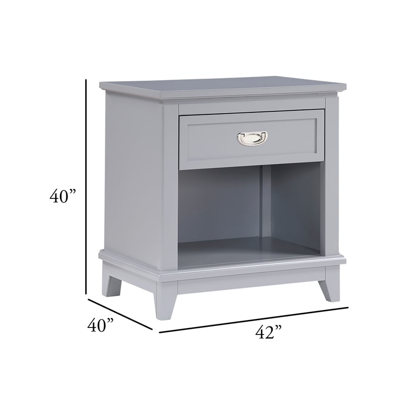 Sely Nightstand- Open Cubby and Drawer- Nickel Handle- Gray- 26 Inch