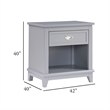 Sely Nightstand- Open Cubby and Drawer- Nickel Handle- Gray- 26 Inch