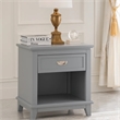 Sely Nightstand- Open Cubby and Drawer- Nickel Handle- Gray- 26 Inch