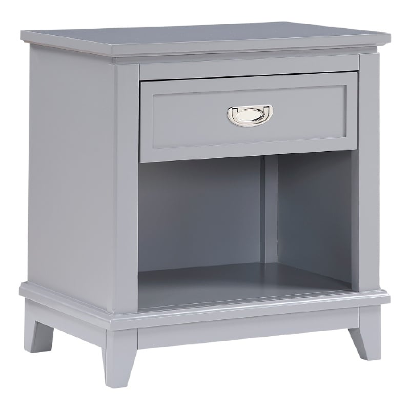 Sely Nightstand- Open Cubby and Drawer- Nickel Handle- Gray- 26 Inch