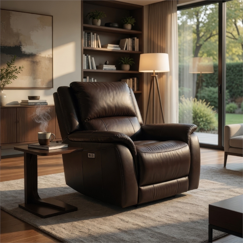 Gem Power Recliner Chair- Wall Hugger- Espresso Brown Top Grain Leather