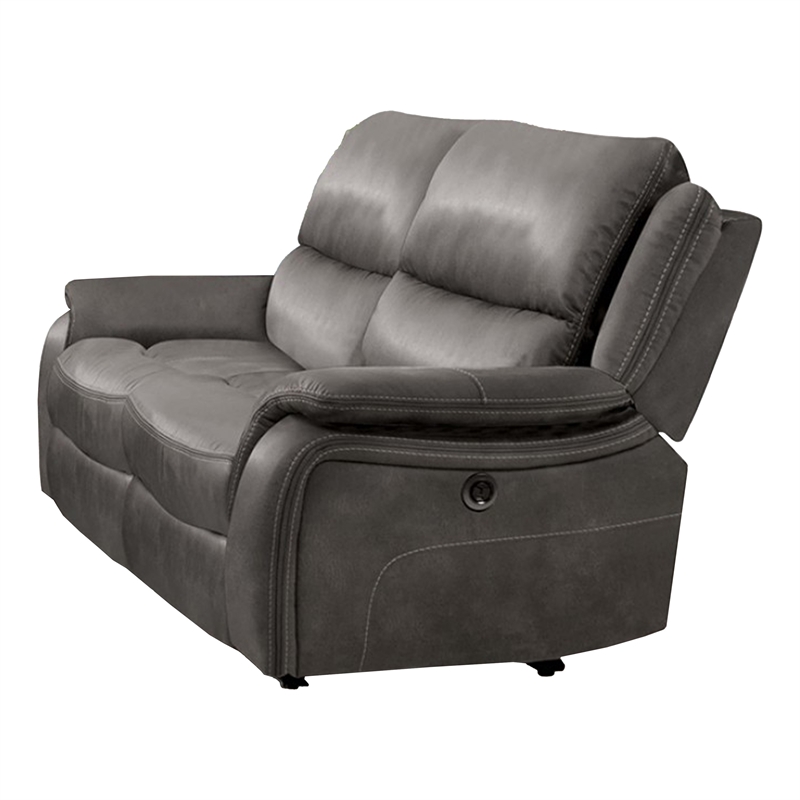 Heny Manual Reclining Loveseat- Pillow Tufted Back- Dark Gray 68 Inch