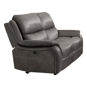 Heny Manual Reclining Loveseat- Pillow Tufted Back- Dark Gray 68 Inch