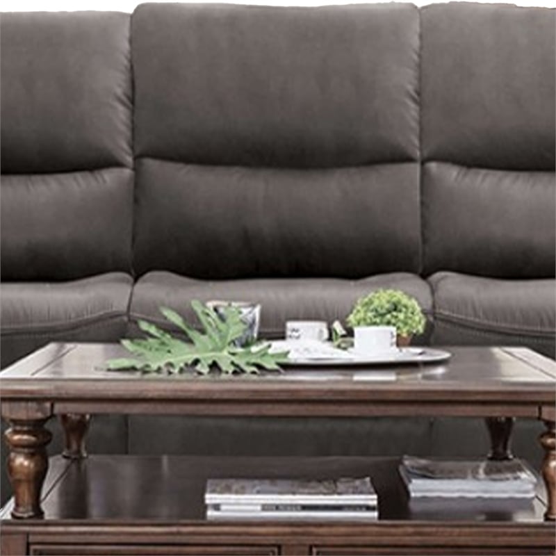 Heny Manual Reclining Sofa- Pillow Tufted Back- Dark Gray 88 Inch