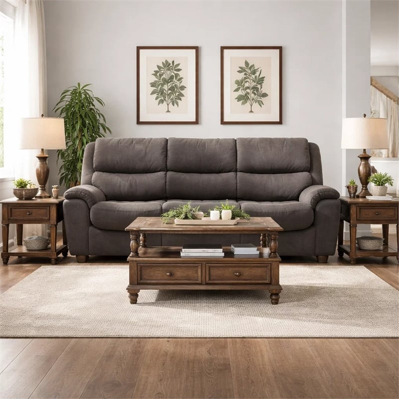 Heny Manual Reclining Sofa- Pillow Tufted Back- Dark Gray 88 Inch
