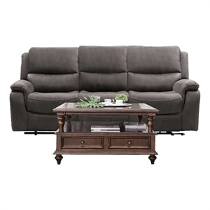 Heny Manual Reclining Sofa- Pillow Tufted Back- Dark Gray 88 Inch