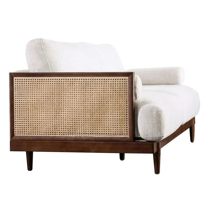 Senu Loveseat- 2 Pillows- Beige Cushion- Walnut Brown Rattan 65 Inch
