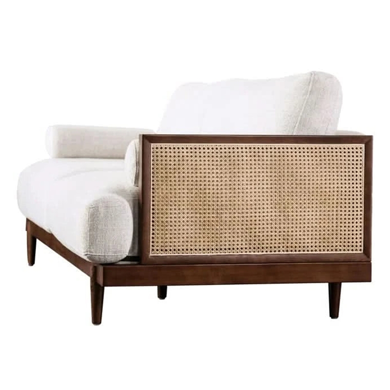 Senu Loveseat- 2 Pillows- Beige Cushion- Walnut Brown Rattan 65 Inch
