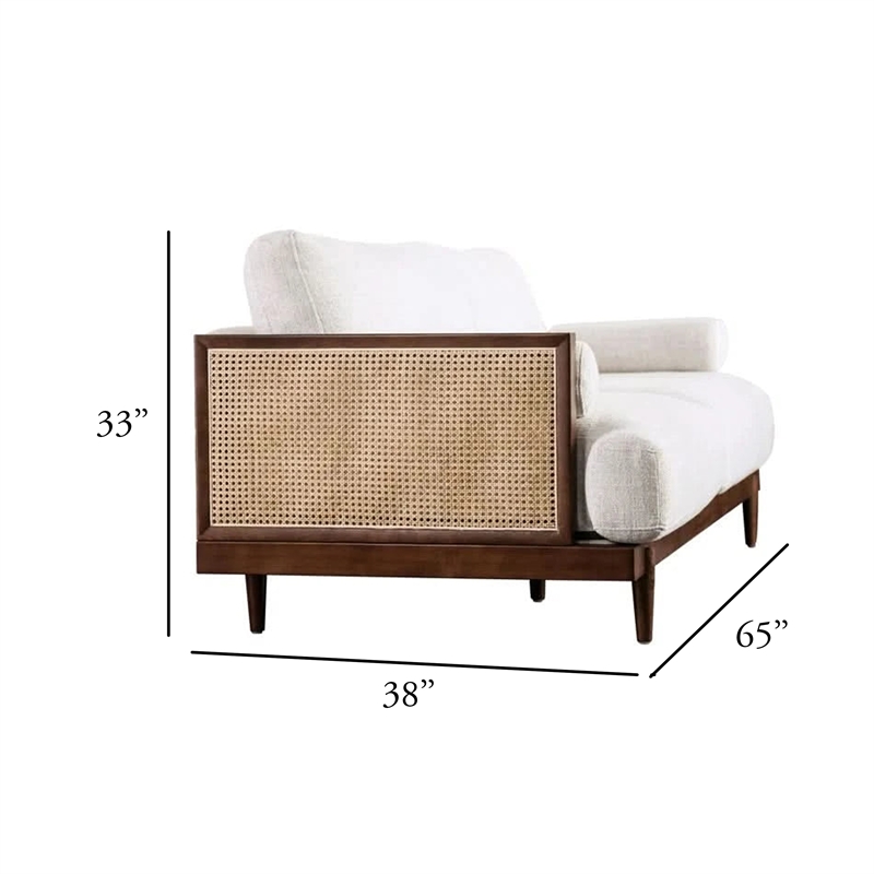 Senu Loveseat- 2 Pillows- Beige Cushion- Walnut Brown Rattan 65 Inch