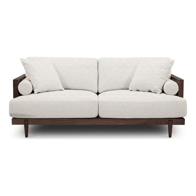 Senu Loveseat- 2 Pillows- Beige Cushion- Walnut Brown Rattan 65 Inch