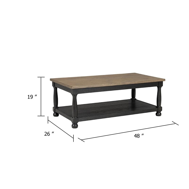 Ginie Coffee Table- 2 Tone Rustic Black- Brown Rubberwood- 48 Inch
