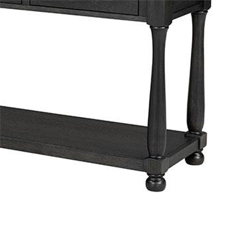 Ginie Sofa Table- 3 Drawers- Black Brown Solid Rubberwood- 60 Inch