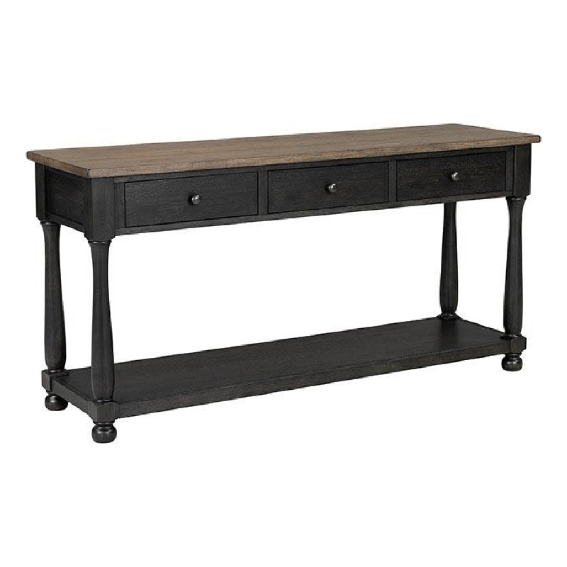 Ginie Sofa Table- 3 Drawers- Black Brown Solid Rubberwood- 60 Inch