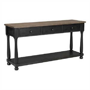 Ginie Sofa Table- 3 Drawers- Black Brown Solid Rubberwood- 60 Inch