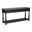 Ginie Sofa Table- 3 Drawers- Black Brown Solid Rubberwood- 60 Inch