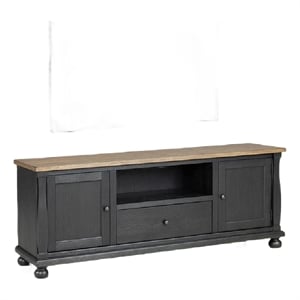 Ginie TV Stand Media Cabinet- Black and Brown Rubberwood- 75 Inch